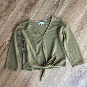 Cropped tie front sweater